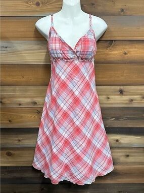 Esprit Y2K coral red plaid cotton corset midi sundress Size 10 lined